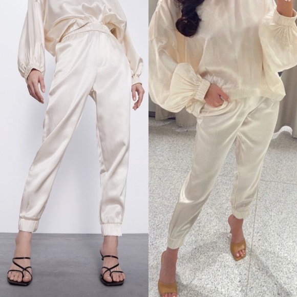 Zara Pants - Zara Satin Effect Jogger Pants, Size XS, Color Off White